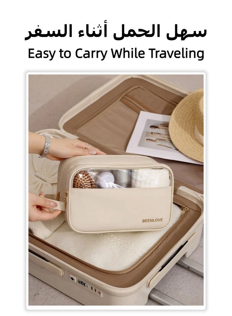 Clear Travel Bags for Toiletries, Transparent Cosmetic Bag, Clear Toiletry Bag for Women Men, Translucent Waterproof Travel Makeup Bag with Handle, Waterproof Pouch for Toiletries Accessories Brushes Dark blue / pink / white - Image 5